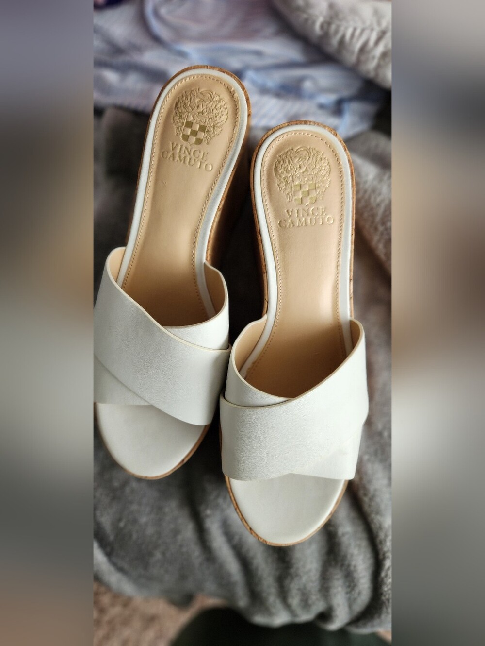 Vince Camuto Cream Leather Slide Mules